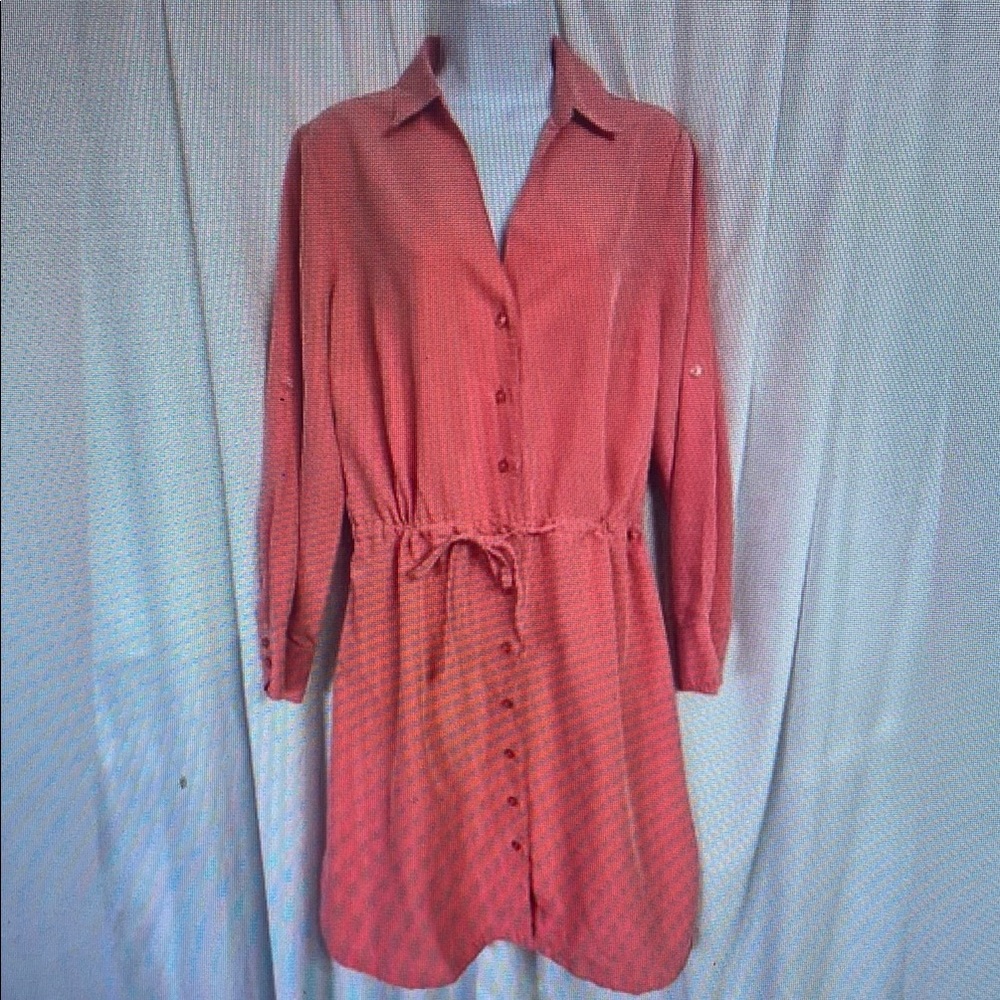 Soft Surroundings Coral Long Roll Up Sleeves Dress Size M